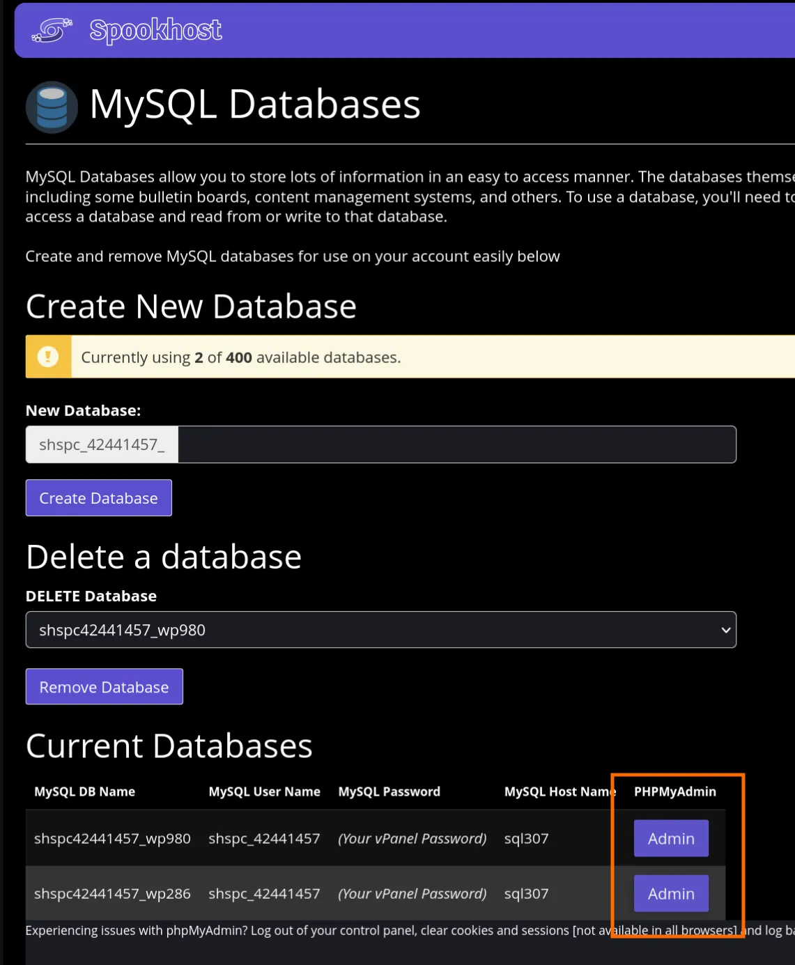 phpMyAdmin Access