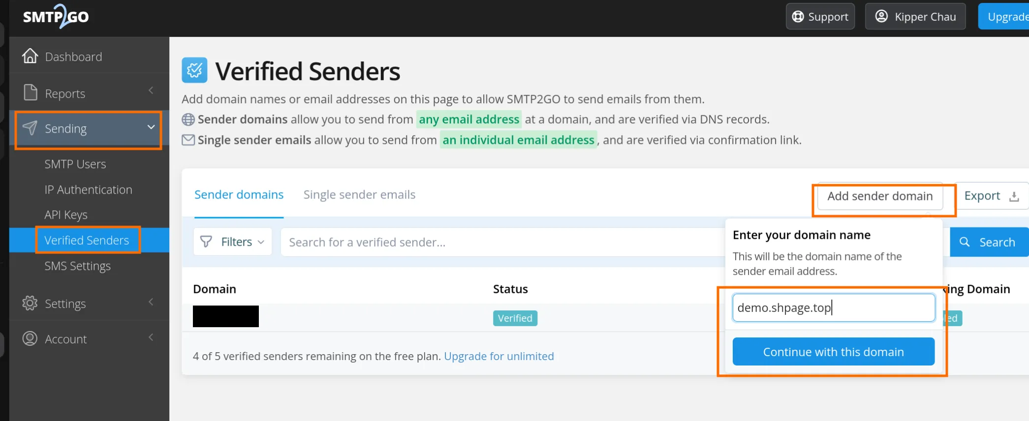 Add sender domain