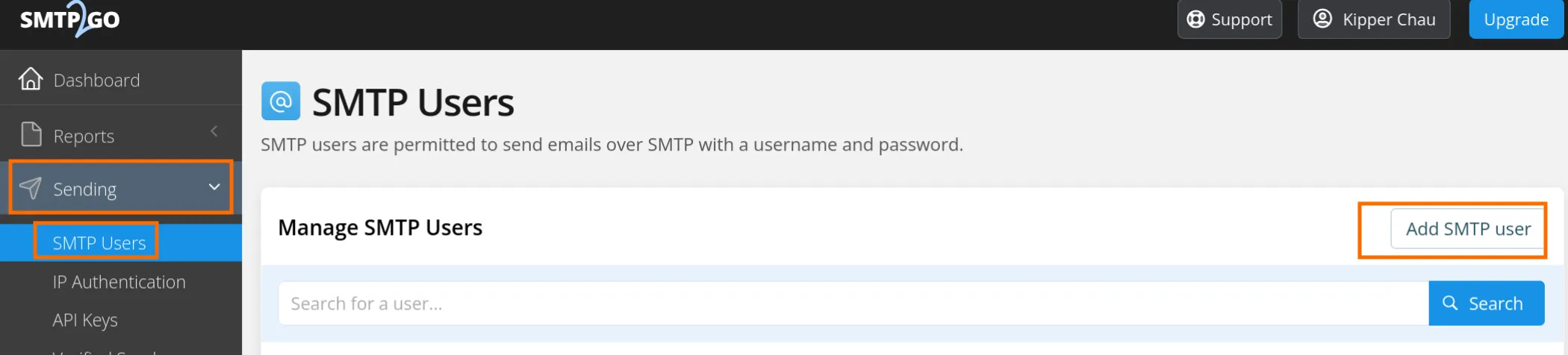 Dashboard SMTP Users