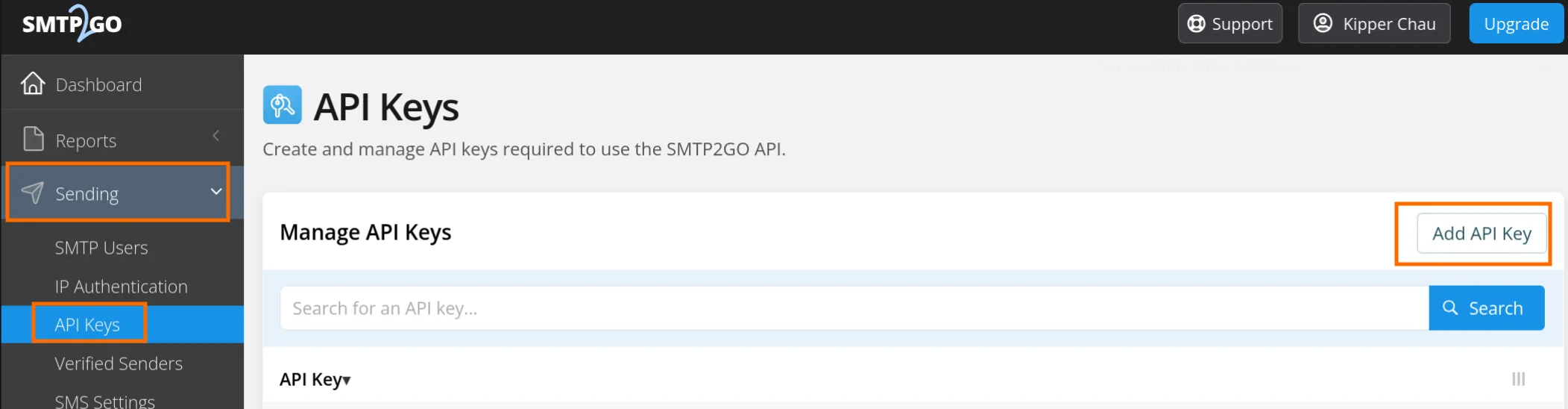 Dashboard API Keys