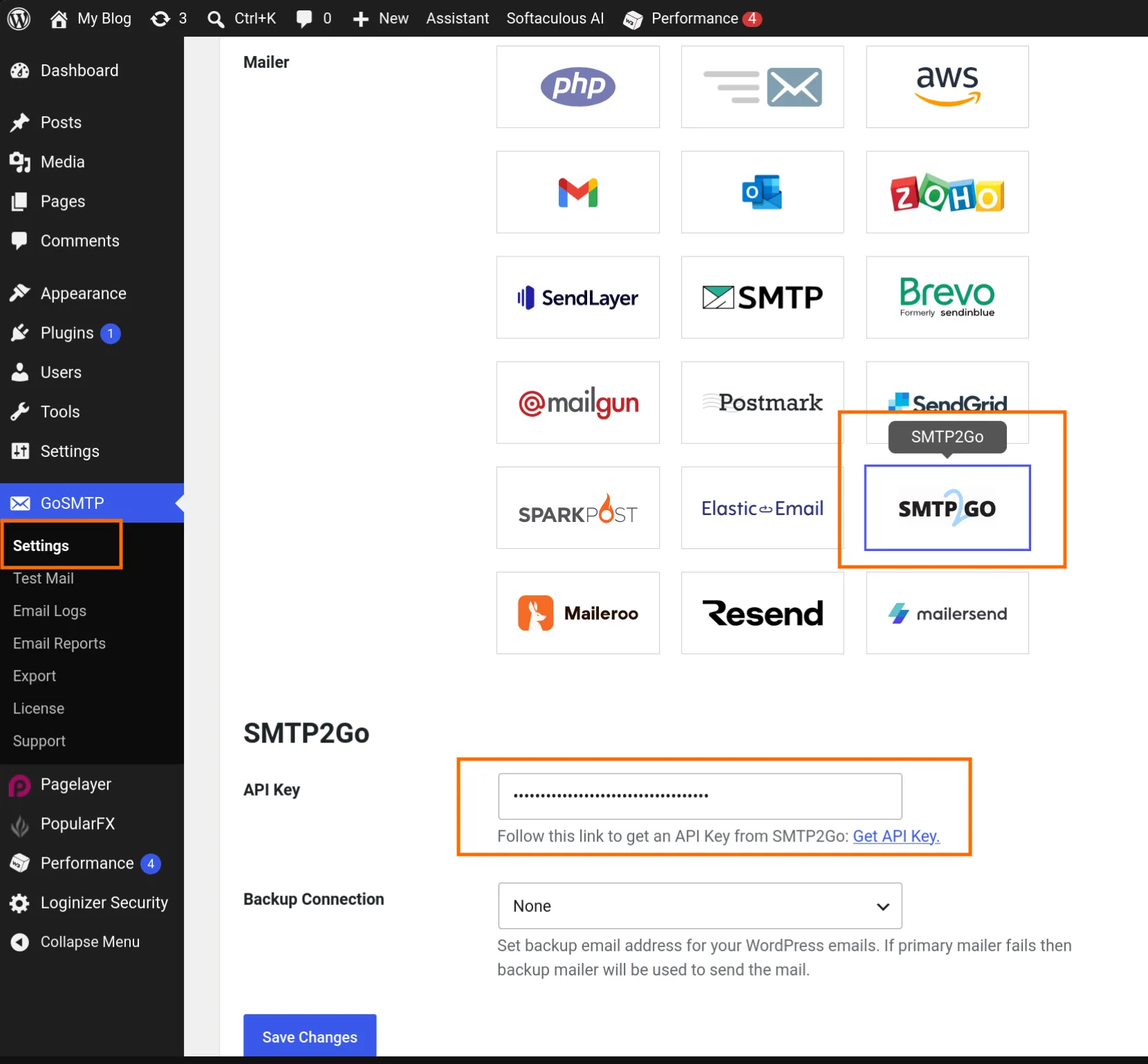 Select SMTP2GO